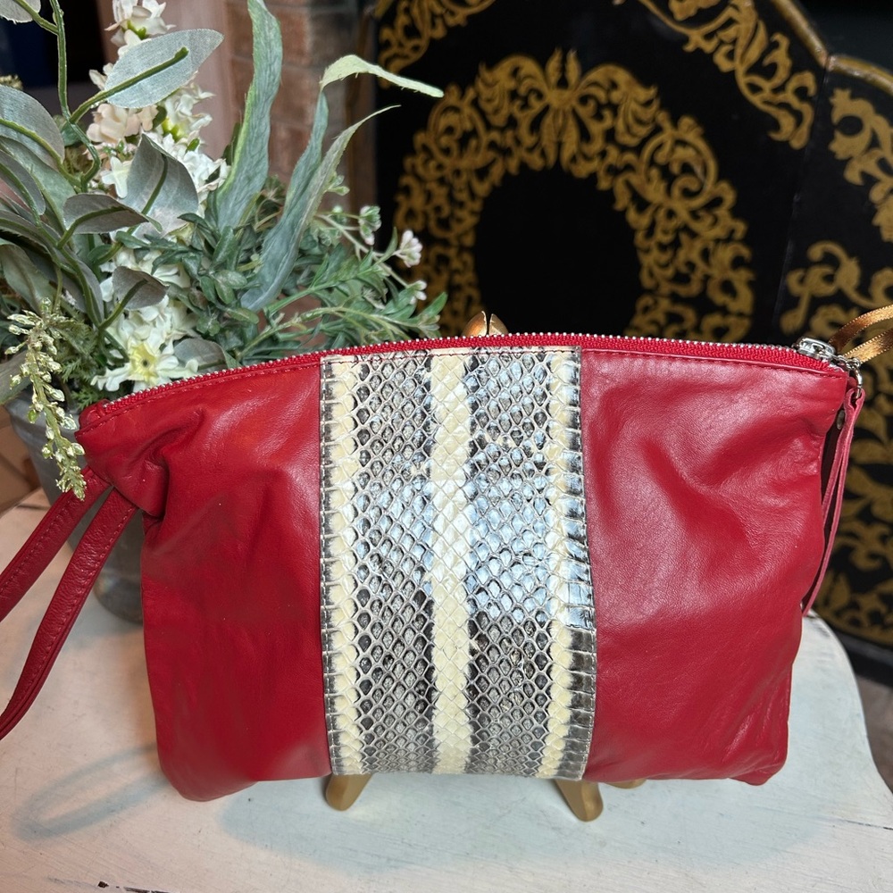 TALULA De La LUNE Purse Clutch Red Leather  Python Snake Detail Wristlet NWOT